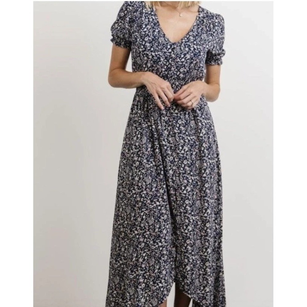 Baltic Born Robyn Midi Maxi Dress 1XL Ditzy Floral Asymmetrical Smocked Button